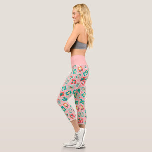 Retro Christmas Postage Stamps Capri Leggings