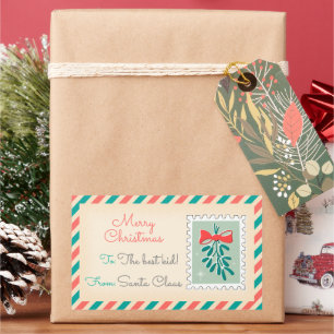 Retro Christmas Postage Stamps Labels - Mistletoe