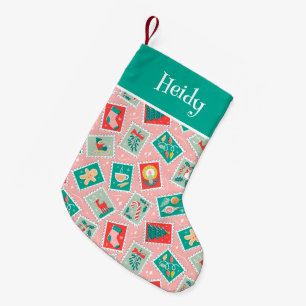 Retro Christmas Postage Stamps Small Christmas Stocking