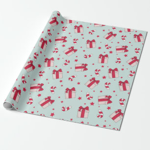 Retro Christmas Presents and Candy Canes Holiday Wrapping Paper