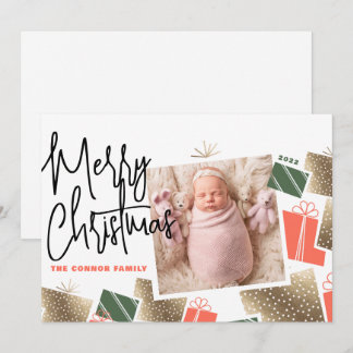 Retro Christmas Presents Photo Holiday Card