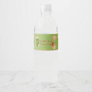 Retro Christmas Presents Water Bottle Label