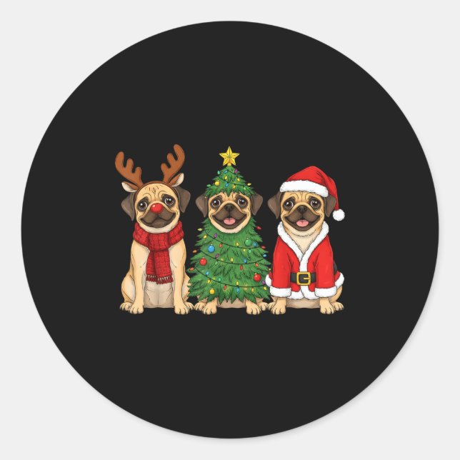Retro Christmas Puggle Santa Reindeer Dog Lover  Classic Round Sticker (Front)