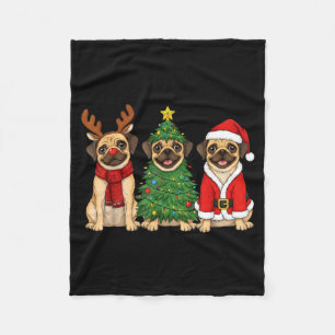 Retro Christmas Puggle Santa Reindeer Dog Lover Fleece Blanket