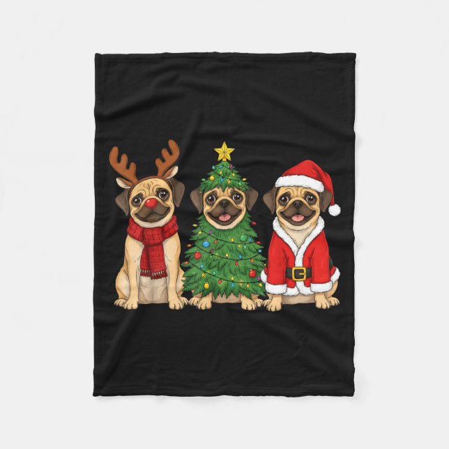 Retro Christmas Puggle Santa Reindeer Dog Lover  Fleece Blanket (Front)