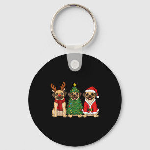Retro Christmas Puggle Santa Reindeer Dog Lover Key Ring