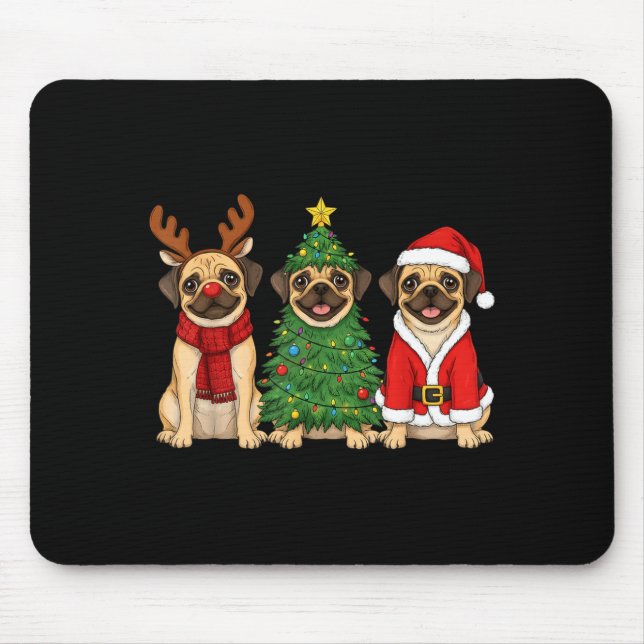 Retro Christmas Puggle Santa Reindeer Dog Lover  Mouse Mat (Front)