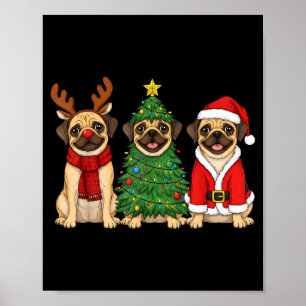 Retro Christmas Puggle Santa Reindeer Dog Lover  Poster
