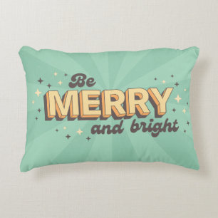 Retro Christmas quote funky be merry and bright Decorative Cushion