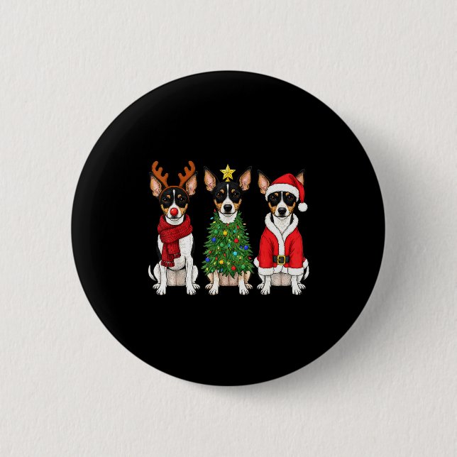 Retro Christmas Rat Terrier Santa Reindeer Dog Lov 6 Cm Round Badge (Front)