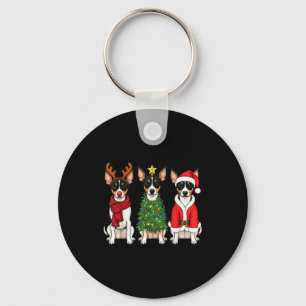 Retro Christmas Rat Terrier Santa Reindeer Dog Lov Key Ring