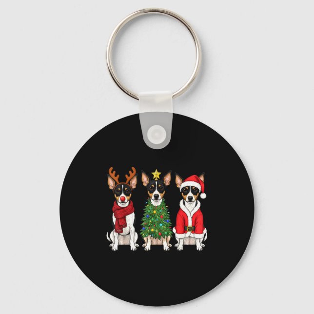 Retro Christmas Rat Terrier Santa Reindeer Dog Lov Key Ring (Front)