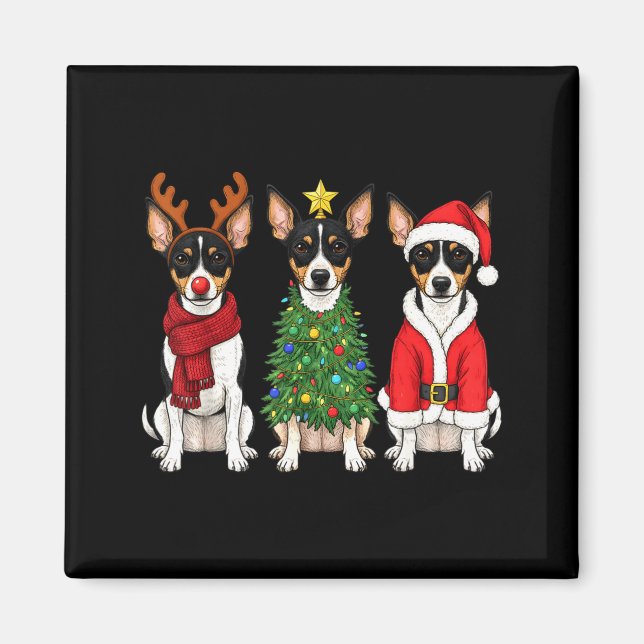 Retro Christmas Rat Terrier Santa Reindeer Dog Lov Magnet (Front)