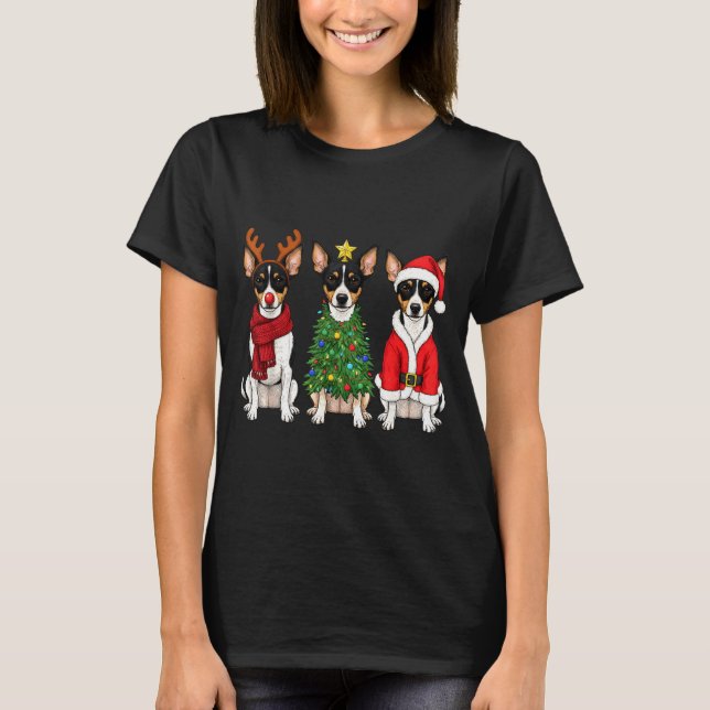 Retro Christmas Rat Terrier Santa Reindeer Dog Lov T-Shirt (Front)