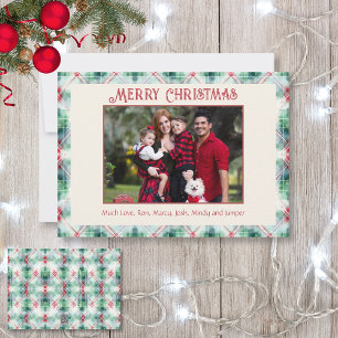 Retro Christmas Red and Green Plaid Family Photo  Holiday Card