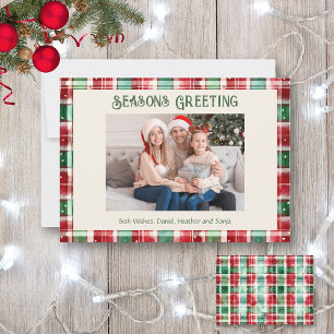 Retro Christmas Red and Green Plaid Family Photo  Holiday Card