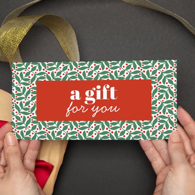 RETRO CHRISTMAS RED BERRIES GREEN LEAVES SPECIAL (Greenery foliage red berries christmas gift card or discount card holiday)