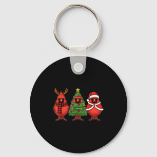 Retro Christmas Red Cardinal Bird Santa Reindeer Key Ring