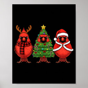 Retro Christmas Red Cardinal Bird Santa Reindeer Poster