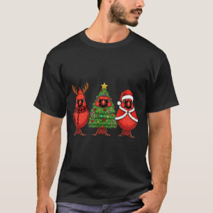Retro Christmas Red Cardinal Bird Santa Reindeer T-Shirt