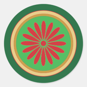 Retro Christmas Red Green Stylised Circle Stickers