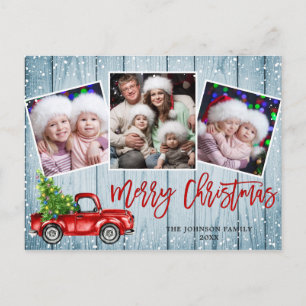 Retro Christmas Red Truck 3 PHOTO Greeting Holiday Postcard