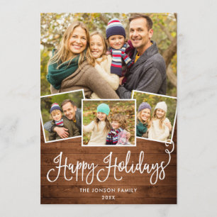 Retro Christmas Red Truck Rustic 4 PHOTO Greeting Holiday Card