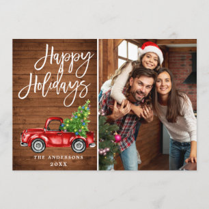 Retro Christmas Red Truck Rustic PHOTO Greeting Holiday Card
