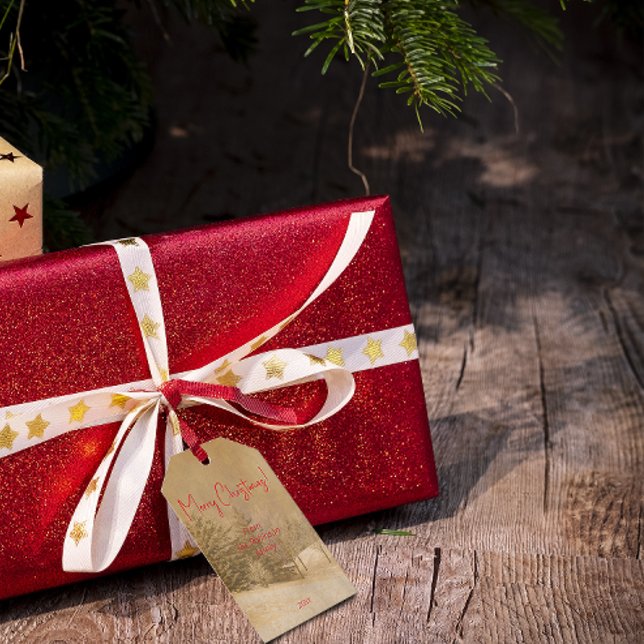 Retro Christmas red typography Gift Tag (Creator Uploaded)