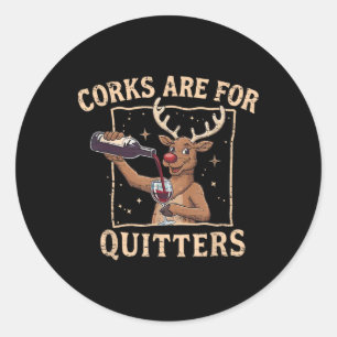 Retro Christmas Reindeer Drink Wine Corks Are For Classic Round Sticker