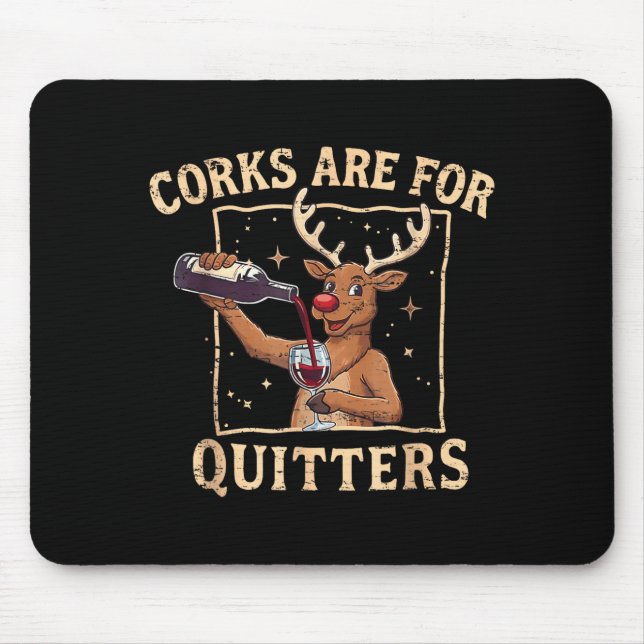 Retro Christmas Reindeer Drink Wine Corks Are For  Mouse Mat (Front)