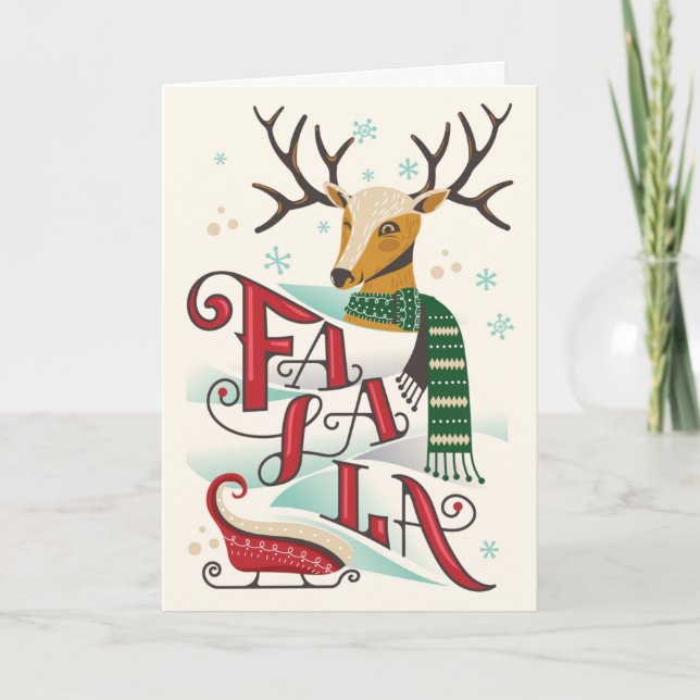 Retro Christmas Reindeer FaLaLa Holiday Card (Front)