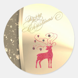 Retro Christmas Reindeer Faux Gold Classic Round Sticker