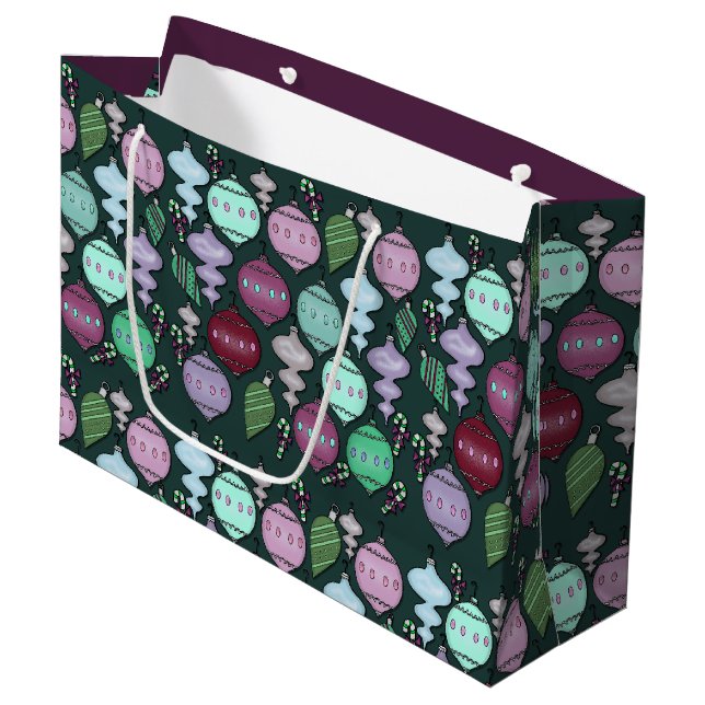 Retro Christmas Reload - Cool Pastels on Pine Large Gift Bag (Front Angled)