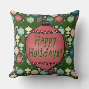 Retro Christmas Reload - Pastels on Bottle Green Cushion