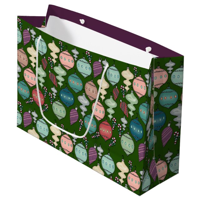 Retro Christmas Reload - Pastels on Bottle Green Large Gift Bag (Front Angled)