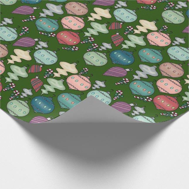 Retro Christmas Reload - Pastels on Bottle Green Wrapping Paper (Corner)