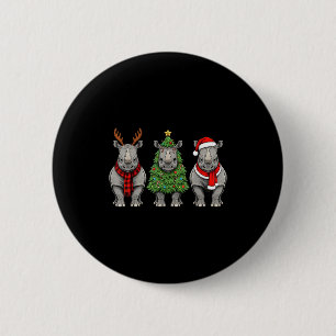 Retro Christmas Rhino Santa Reindeer Safari Animal 6 Cm Round Badge