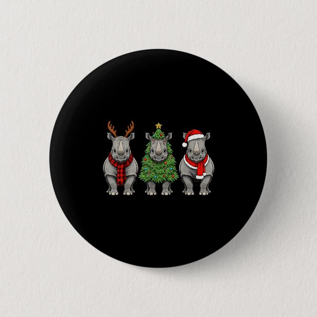 Retro Christmas Rhino Santa Reindeer Safari Animal 6 Cm Round Badge (Front)