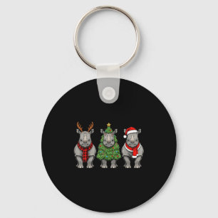 Retro Christmas Rhino Santa Reindeer Safari Animal Key Ring