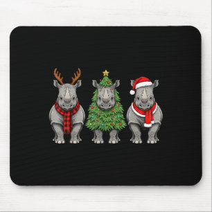 Retro Christmas Rhino Santa Reindeer Safari Animal Mouse Mat