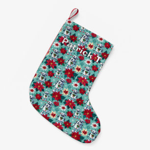 Retro Christmas Robots and Poinsettias Small Christmas Stocking