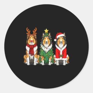 Retro Christmas Rough Collie Santa Reindeer Dog Lo Classic Round Sticker