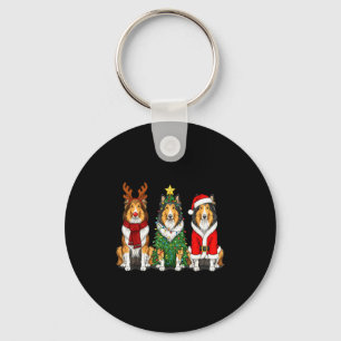 Retro Christmas Rough Collie Santa Reindeer Dog Lo Key Ring