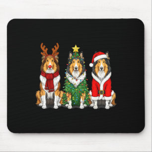 Retro Christmas Rough Collie Santa Reindeer Dog Lo Mouse Mat