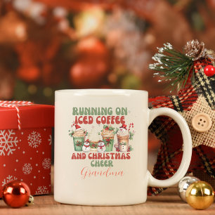 Retro Christmas running on iced coffee quote 2024 Mug