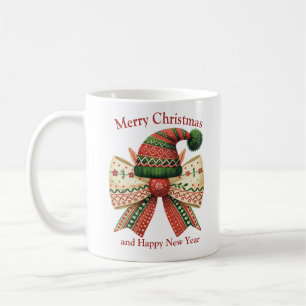 Retro Christmas rustic bow with elves hat Coffee Mug