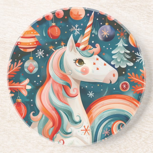 Retro Christmas Sandstone Coaster (Front)