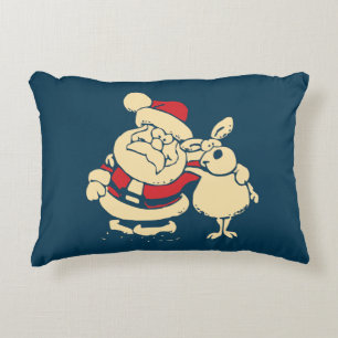 Retro Christmas Santa and his Reindeer Buddy Decorative Cushion