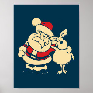 Retro Christmas Santa and his Reindeer Buddy Poster